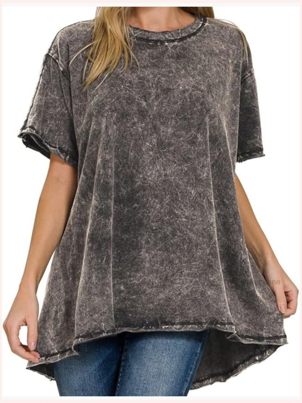 Oversized Cotton Drop Shoulder Raw Edge T-Shirt Top Blouse